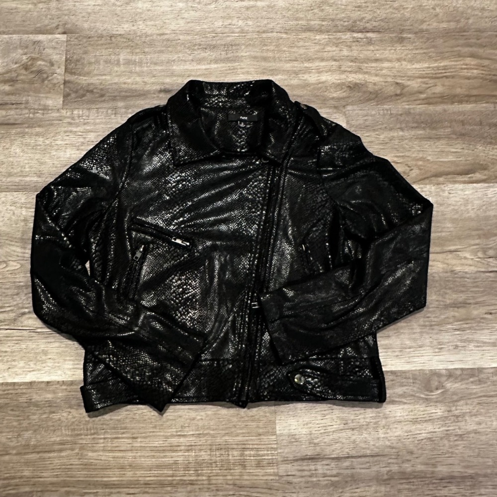 FATE Black Snakeskin Embossed Moto Jacket Small FJ2314 Faux Leather Biker Edgy